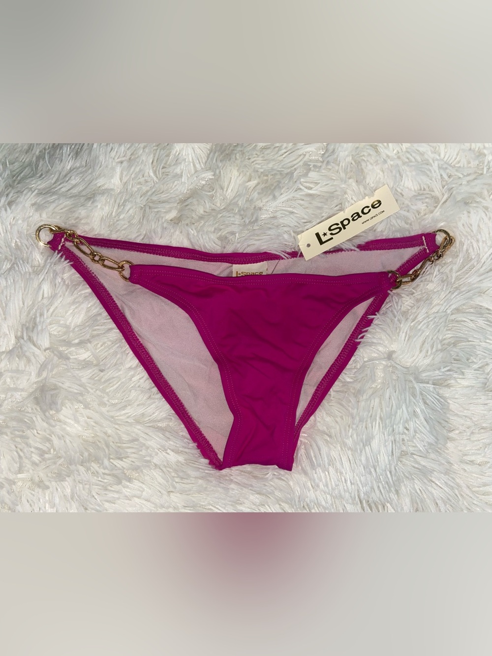 l*space Fuchsia Bikini Bottom with Gold Ring Accent